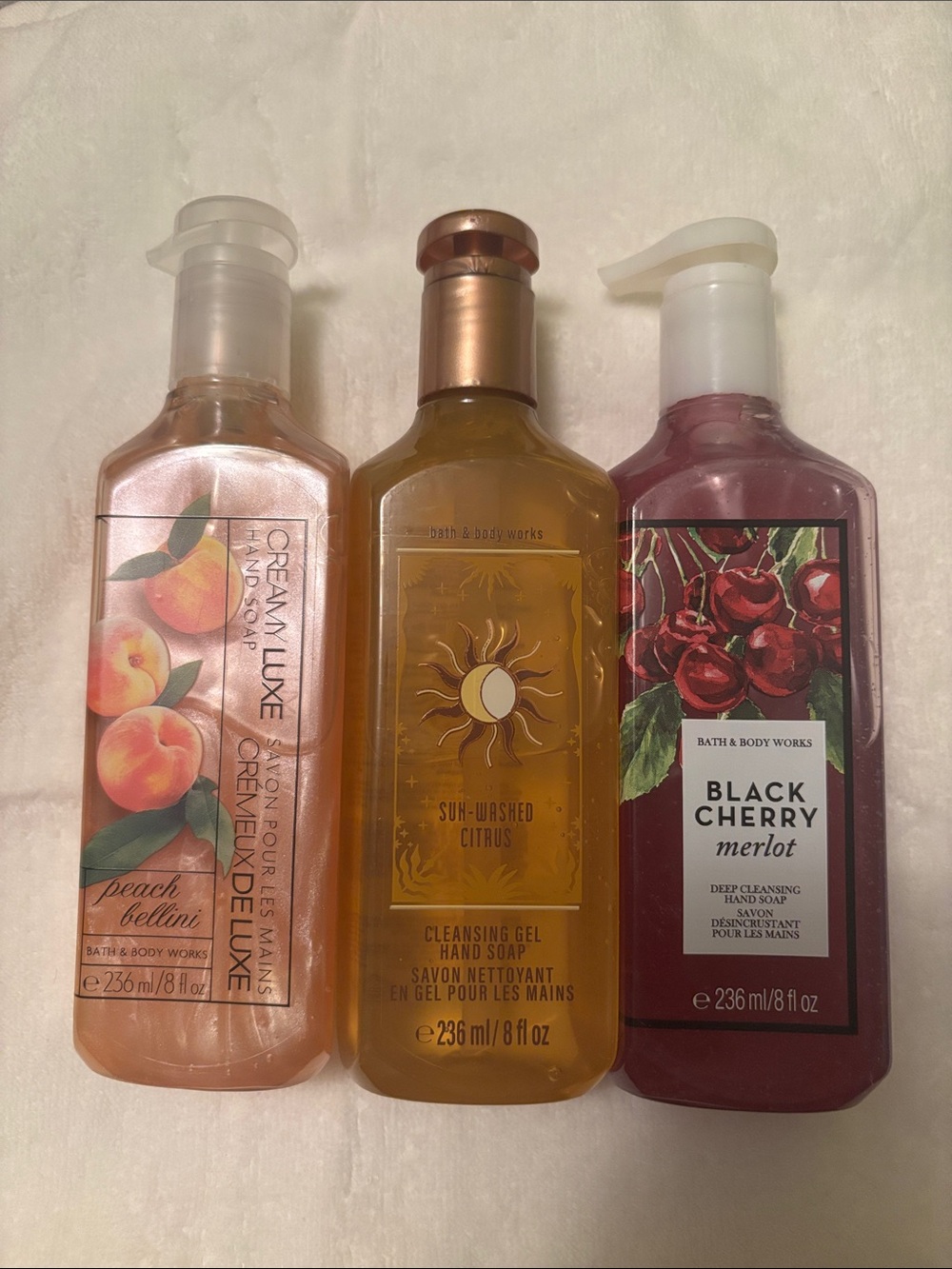 Bath & Body Works Hand Soap- Peach Bellini, Sun-Washed Citrus, Black Cherry Merl